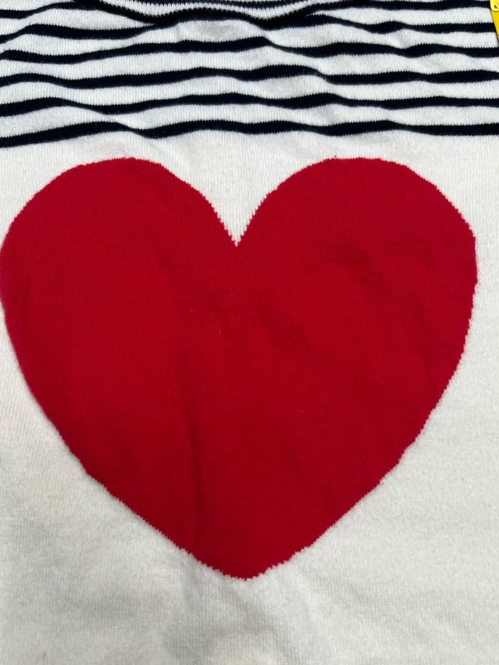 Talbots Cream Sweater with Red Heart and Navy Stripes - Picture 5 of 9